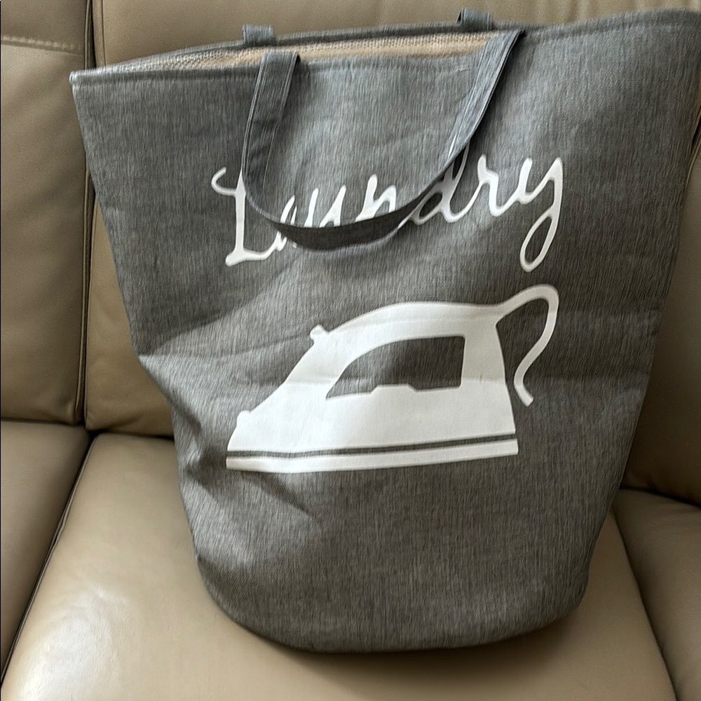 Gray Laundry Bag with Iron Print